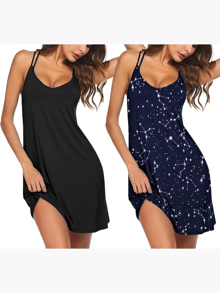 2 Pack Nightgowns For Women Racerback Sleeveless Sleep Dress Spaghetti Strap